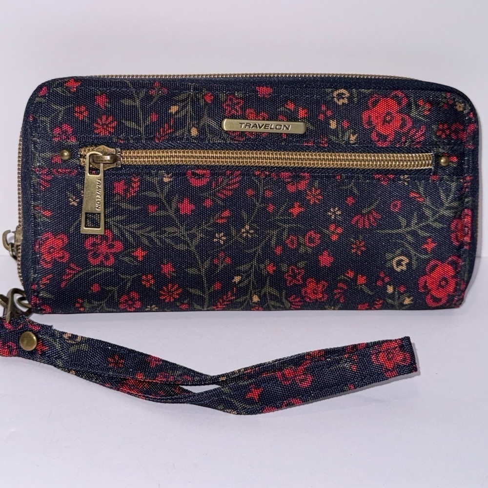 Travelon Ladies Zip Security Card Holder NWT navy floral